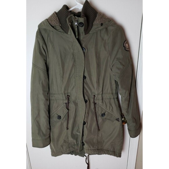 Abercrombie & Fitch 3-in-1 Olive Utility Parka Jacket Sherpa Lined Fur Hood Coat - Picture 2 of 12